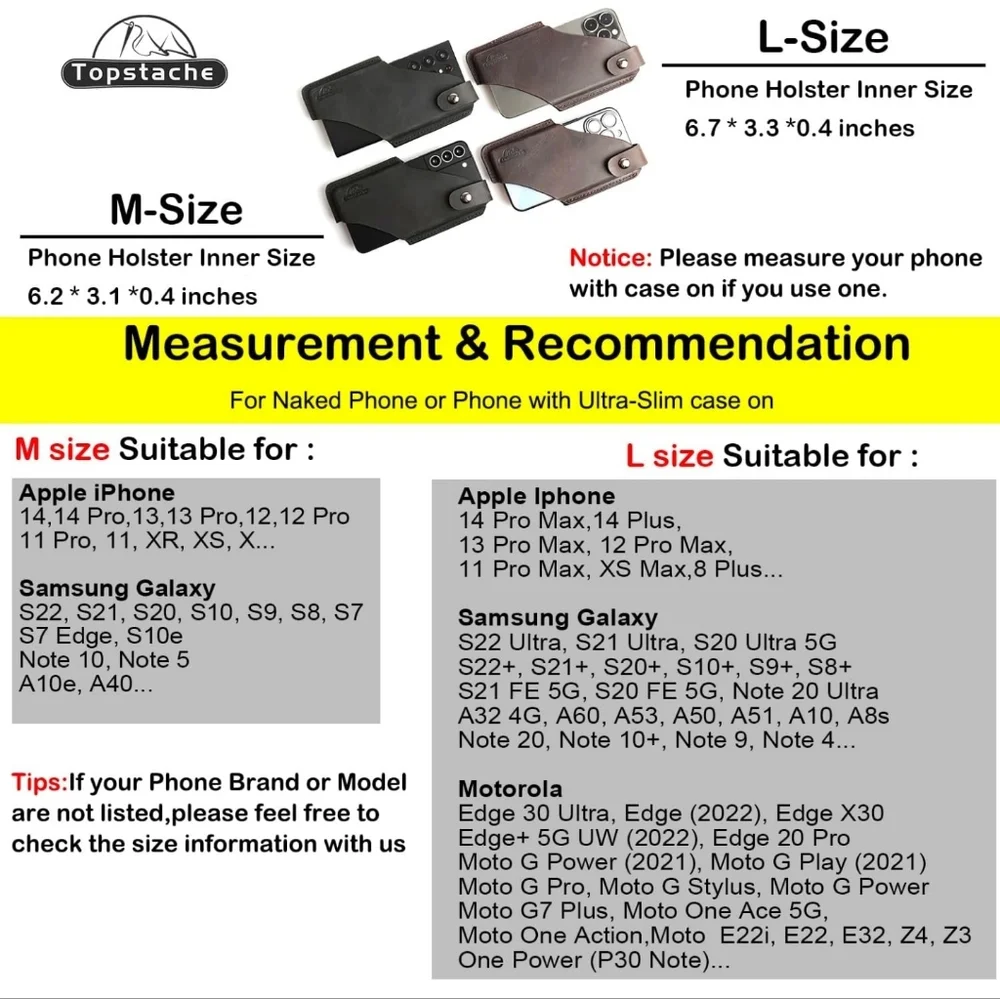 Topstache Leather Phone Holster/ Sheath with Belt Clip Loop, Magnetic Closure